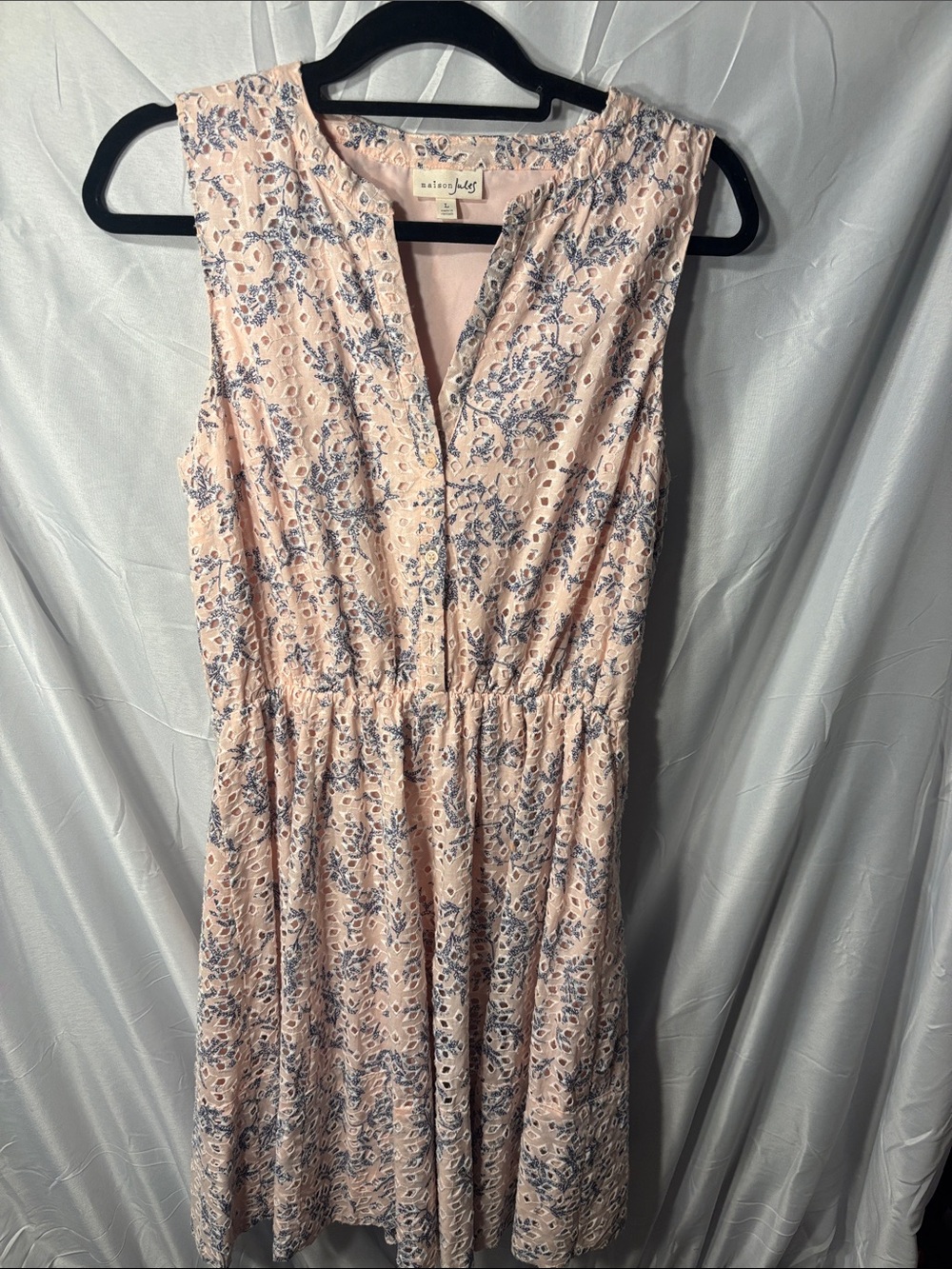 Madden Girl Blush Pink Sleeveless Midi Dress with Navy Floral Lace